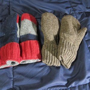 Boys Wool Repurposed Mittens Fleece Lined Size 8-12 Years